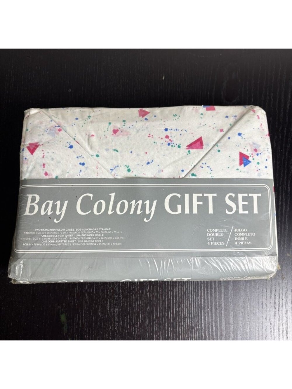 Vintage 90s Double Sheet Set Geometric Paint Splatter Print Bay Colony 4pc NEW